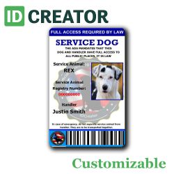 Service Dog Id Cards Plastic Service Dog Id Tag Made By Idcreator Com